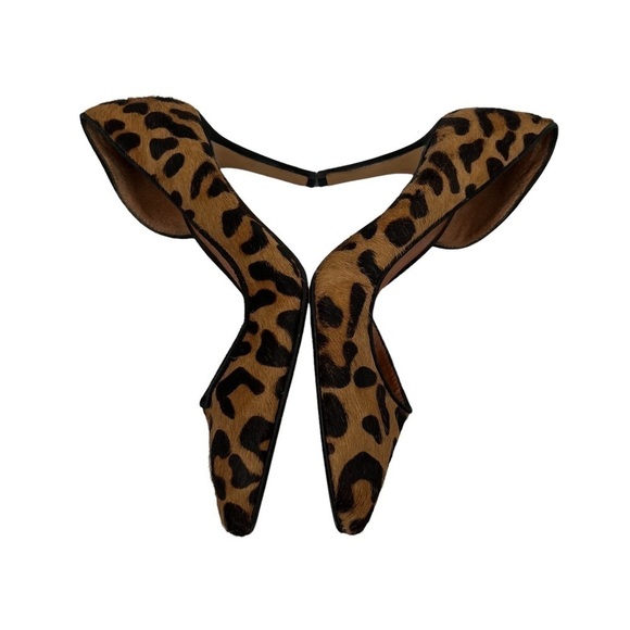 Halogen Brown Leopard Print D'Orsay Calf Hair Pointed Toe Heels Size 5 Women’s - Picture 5 of 9